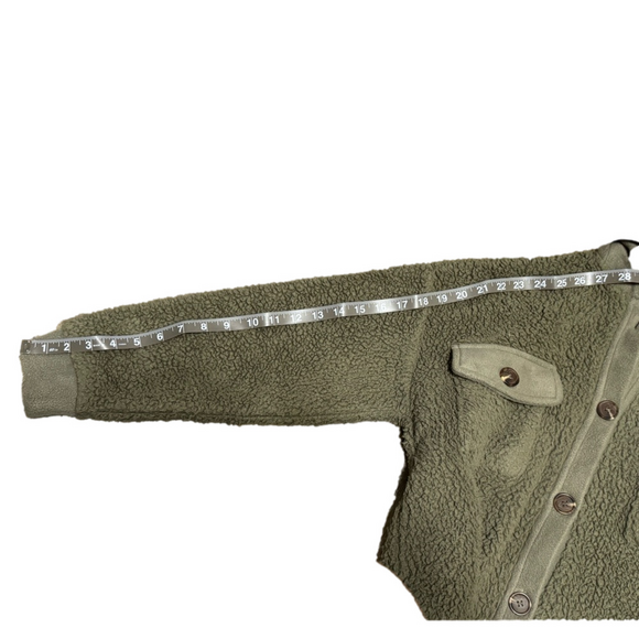 Pink Rose Army Green Faux Fur Sherpa Button Jacket Women Size XS - Picture 13 of 16